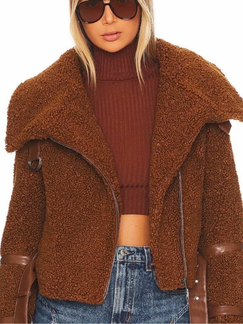 Tularosa Chestnut Brown Teddy Sherpa Aviator Jacket